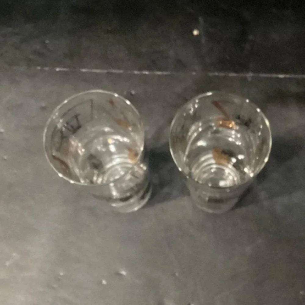 Fuller Brush Swanky Swig Tumblers, Set of 2, Vintage Black Gold Highball Glasses